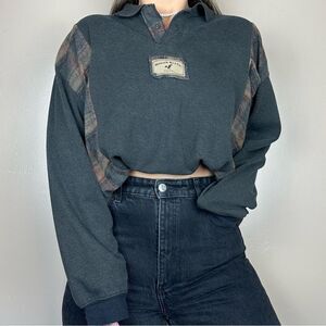 Reworked North River Flannel Sweater Western Gray Cozy Relaxed Sweater Shirt